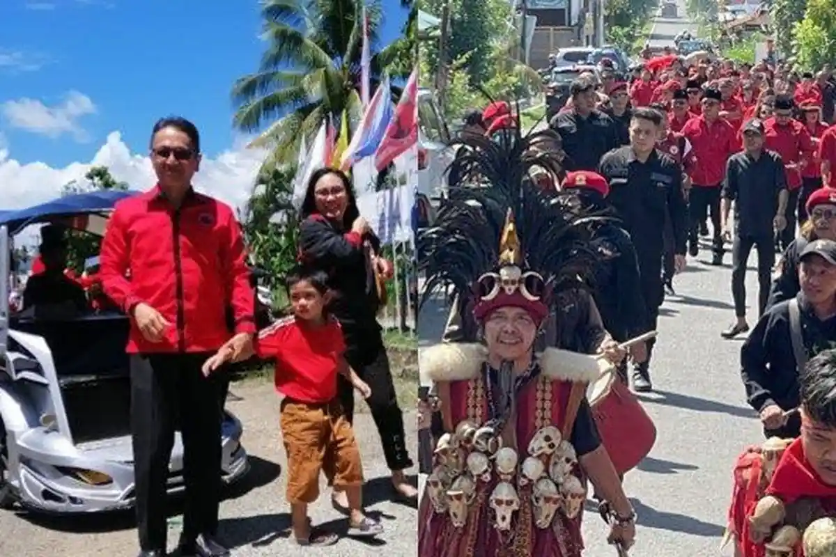 Gaya Caleg PDIP saat Mendaftar ke KPU, Ada Naik Bentor dan Jalan Kaki Diiringi Tarian Kabasaran