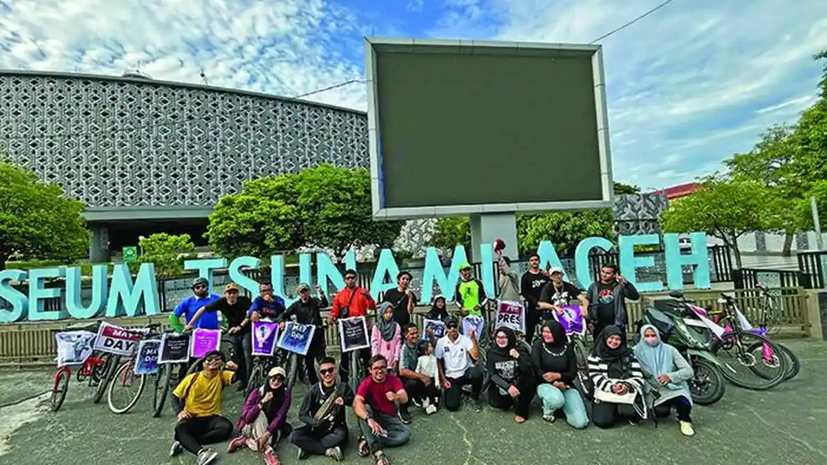 Jurnalis di Aceh Gowes, Bawa Pesan Stop Kekerasan dan Upah Layak