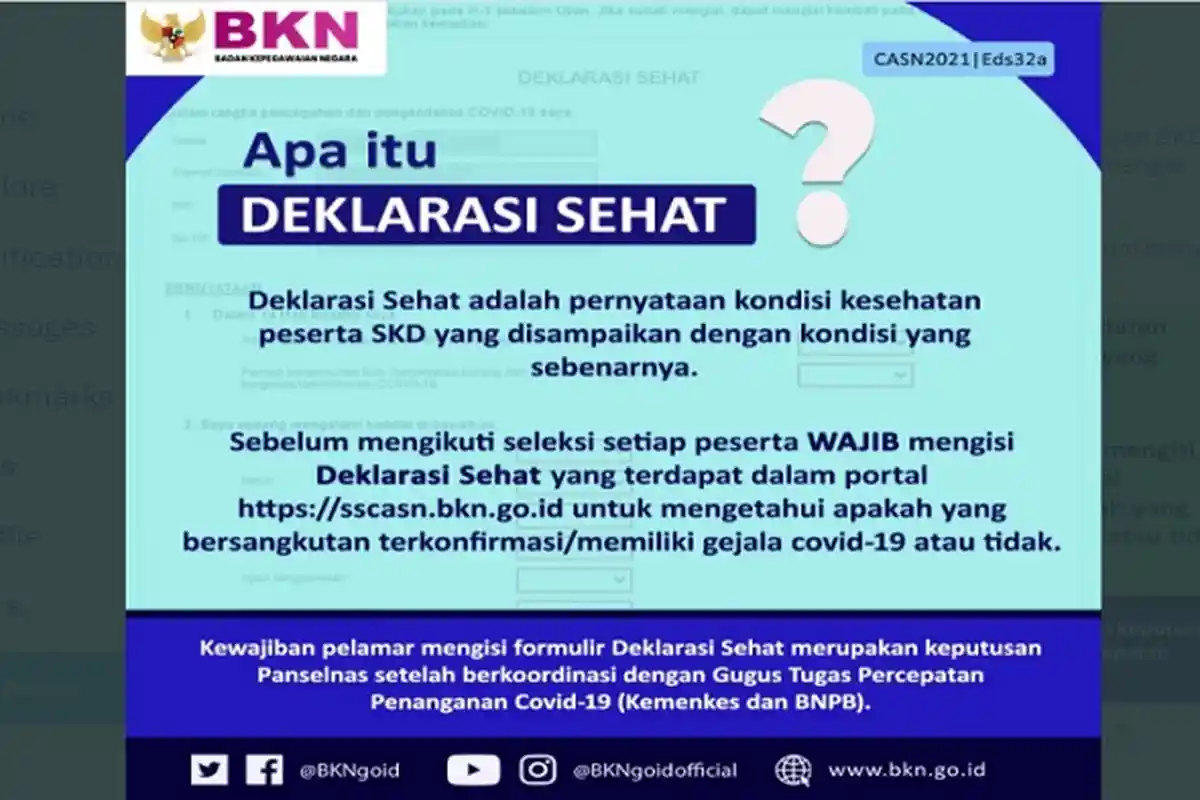 Kartu Deklarasi Sehat Jadi Syarat Mengikuti SKD CPNS 2021, Diisi H-1 Ujian dan Wajib Dicetak
