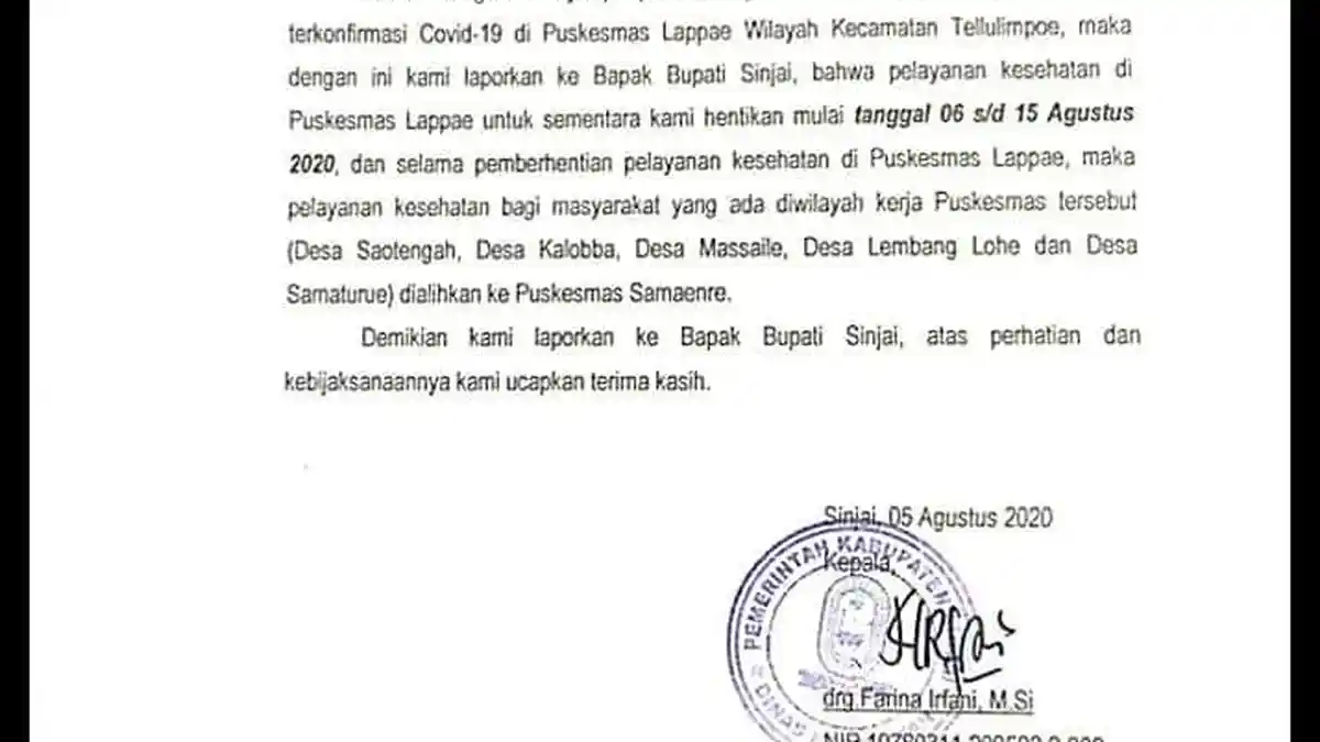 Giliran Puskesmas Lappae Sinjai Diusul Sementara Tak Layani Pasien