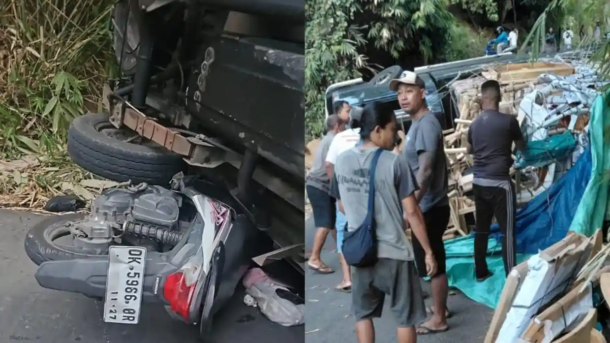 Tak Kuat Menanjak, Mobil Terguling dan Menimpa Pengendara Motor di Buleleng Bali, 1 Orang Meninggal