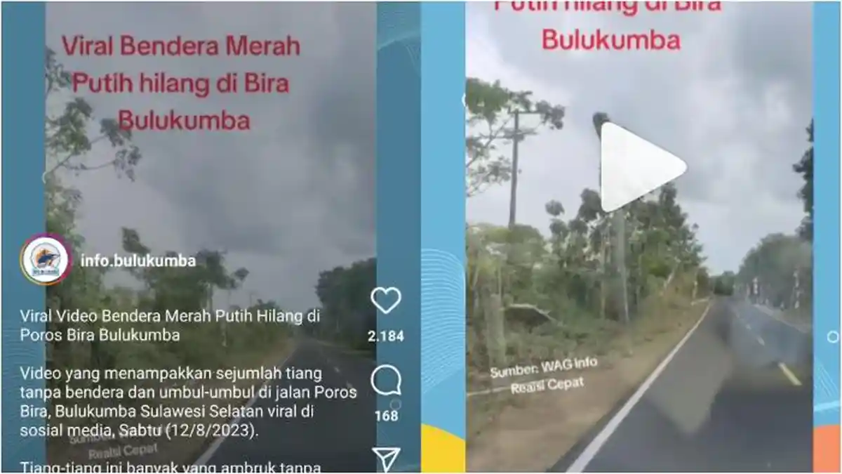 Viral! Bendera Merah Putih di Jalan Poros Bira Bulukumba Hilang, Netizen: Memalukan
