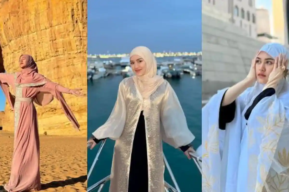5 Momen Umroh Happy Asmara, Anggun Berhijab, Lanjut Liburan Naik Kapal hingga Pose di Elephant Rock