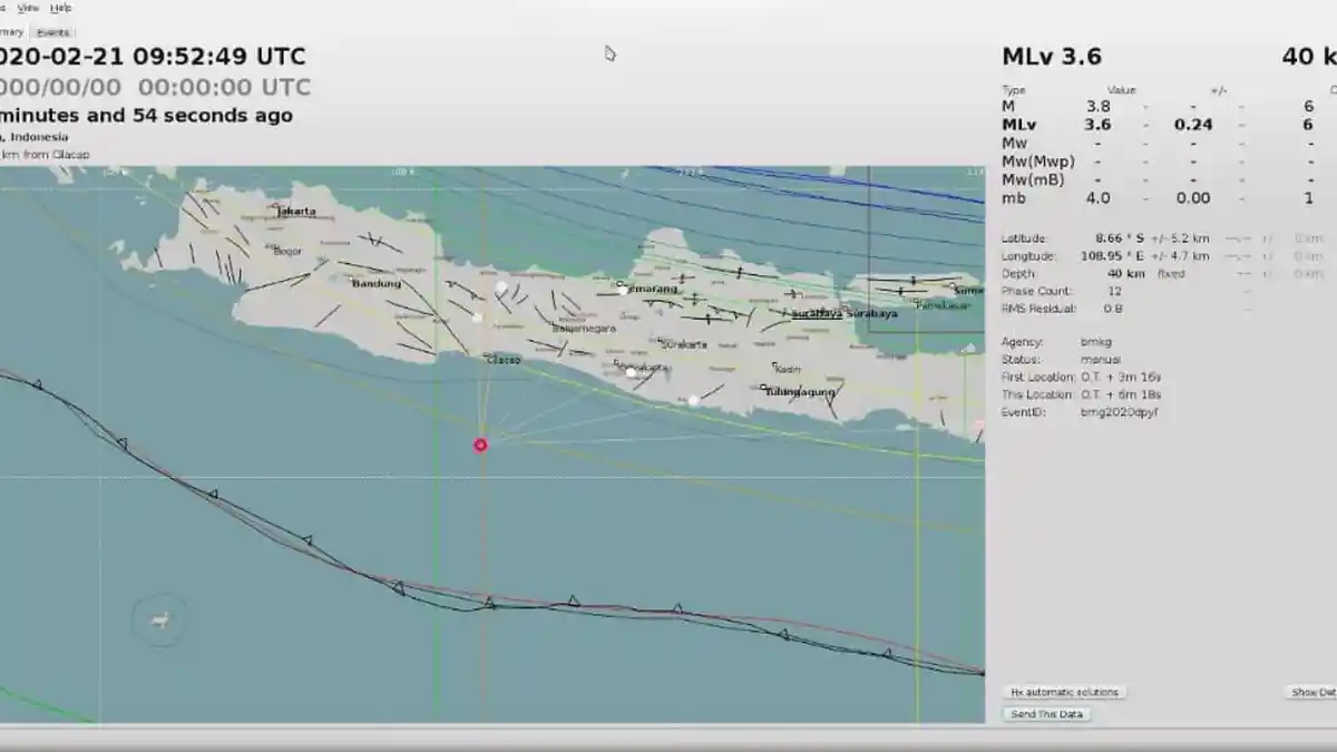 BREAKING NEWS: Gempa Berkekuatan 3.6 SR Terjadi di Cilacap, Jumat, (21/2/2020) Pukul 16.52 WIB.