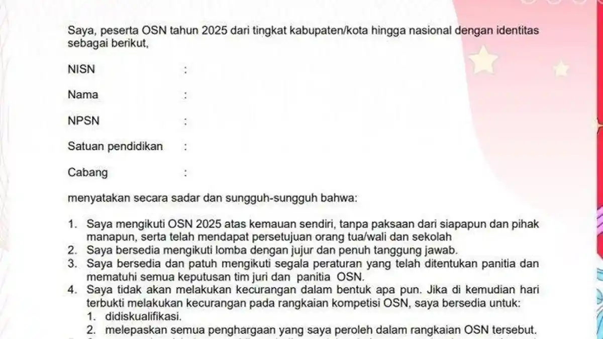 Contoh Pakta Integritas OSN 2025 SD, SMP, SMA Sederajat, Lengkap dengan Link Download Format PDF