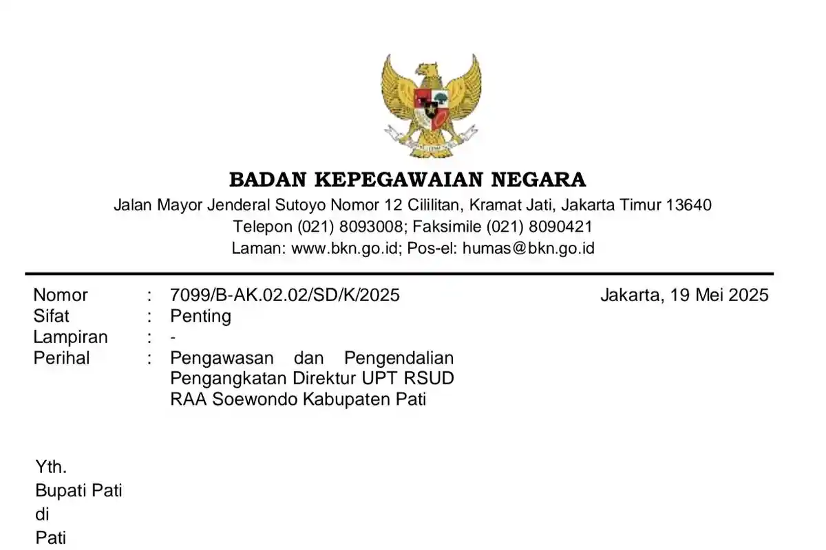 Bupati Pati Sudewo Angkat Pensiunan Jadi Direktur RSUD RAA Soewondo, BKN Endus Ada Maladministrasi