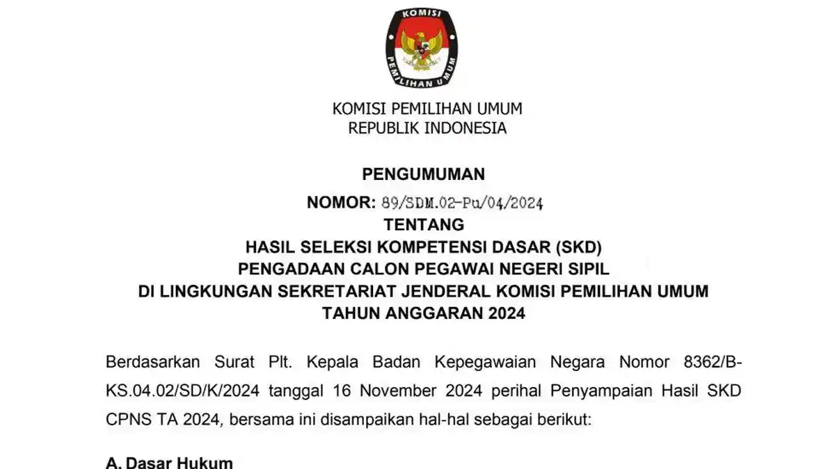 Link Pengumuman Hasil SKD CPNS KPU 2024, Cek Daftar Pelamar yang Lolos Tes SKB