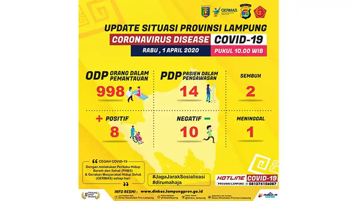 Kabar Baik, 2 Pasien Positif Corona di Lampung Dinyatakan Sembuh, PDP Tambah 75 Orang, ODP 998