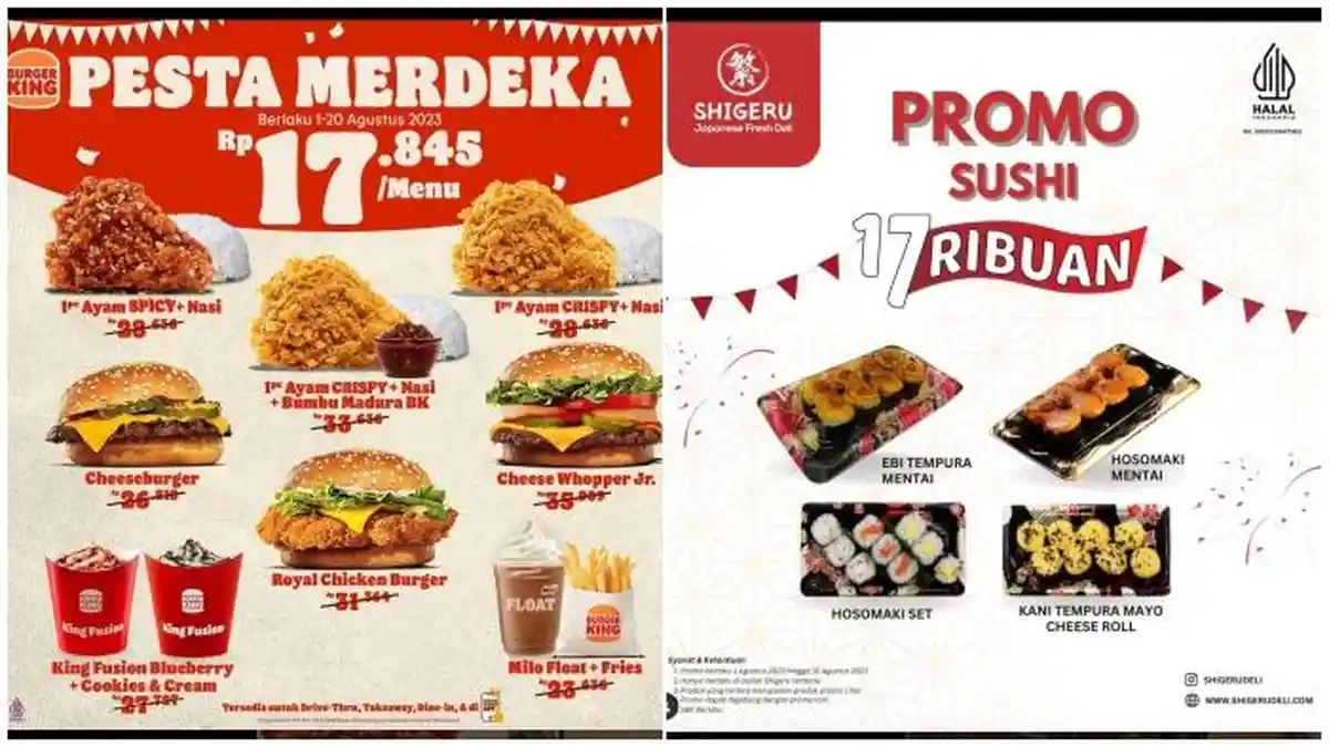 PROMO Kemerdekaan Spesial Harga 17 Ribuan Saja, Ada SHIGERU dan Burger King