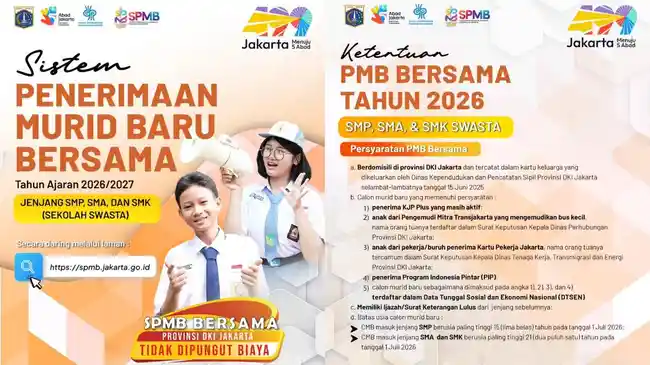 SPMB Bersama Jakarta 2026 Dibuka, Bisa Sekolah di SMP, SMA, atau SMK Swasta