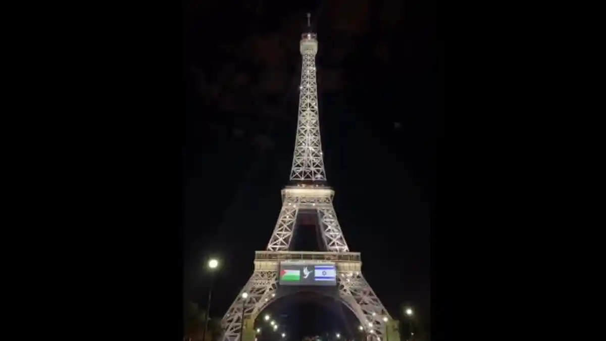 Menara Eiffel Paris Menyala, Bendera Palestina - Israel Dan Merpati