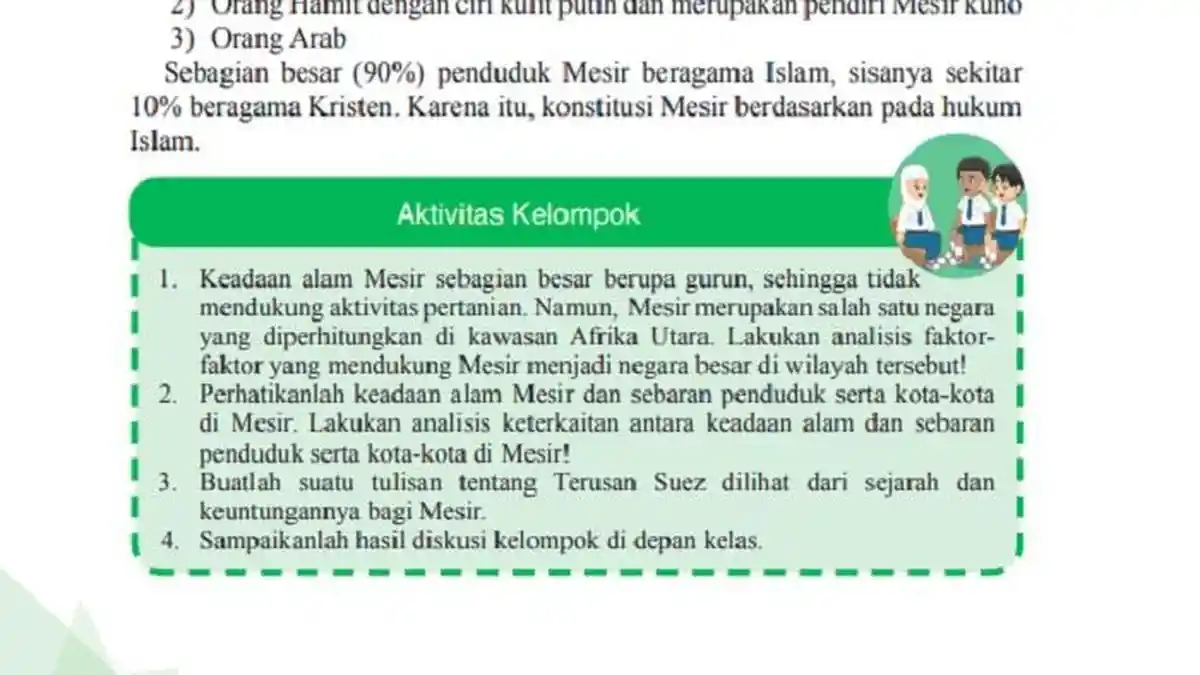 Kunci Jawaban IPS Kelas 9 Halaman 54 K13 Semester 1, Aktivitas Kelompok: Keadaan Alam Mesir