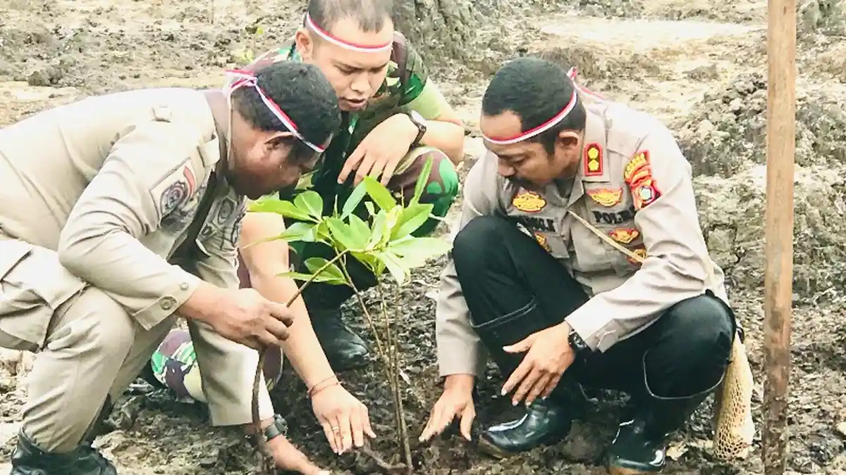 Polres Kaimana Tanam 1.600 Bibit Mangrove dan Pohon Durian