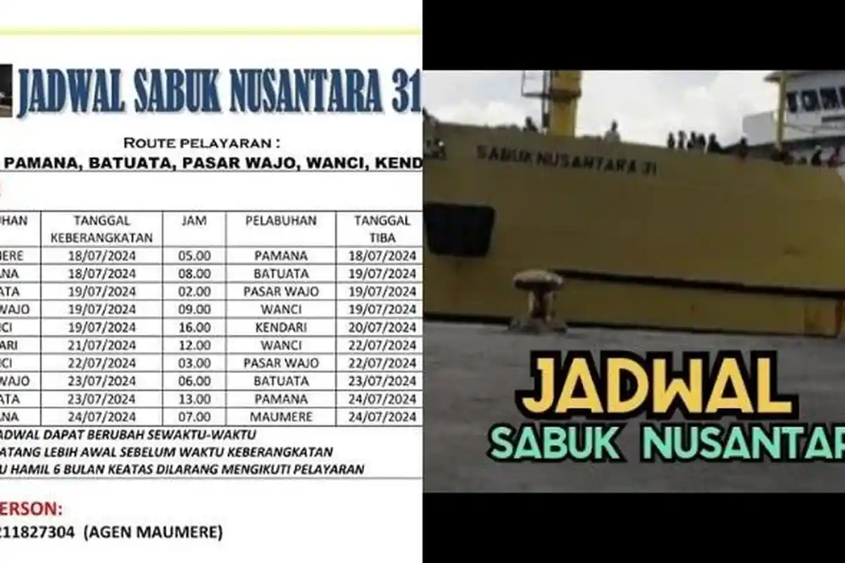 Jadwal Kapal Rute Pasar Wajo, Wanci dan Kota Kendari Sultra: KM Sabuk Nusantara 19-24 Juli 2024