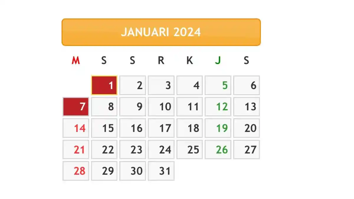 KALENDER 2024 Cek Hari Libur Nasional dan Akhir Pekan di Januari, Usai Hari Natal 2023