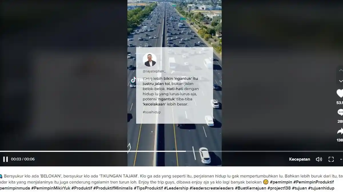 Video Viral TikTok, Jalan Tol dan Jalan Berliku Insprasi Kehidupan