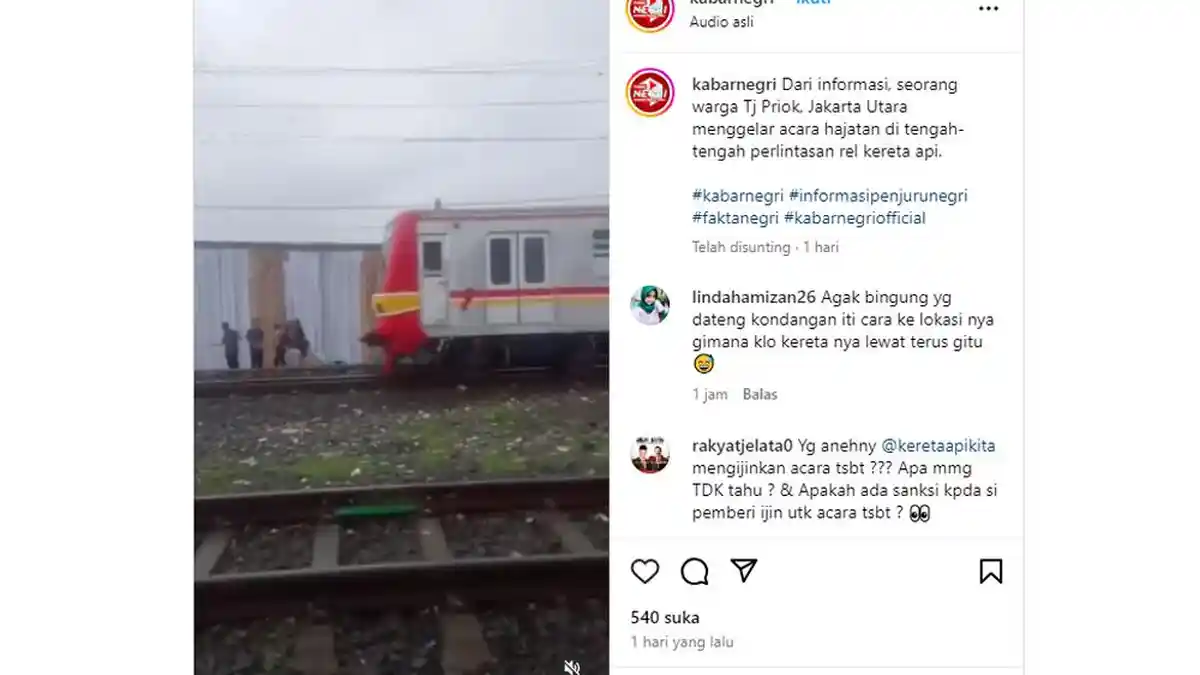 VIRAL Video Tenda Hajatan Dipasang di Tengah Perlintasan Kereta Api, Terjadi di Tanjung Priok