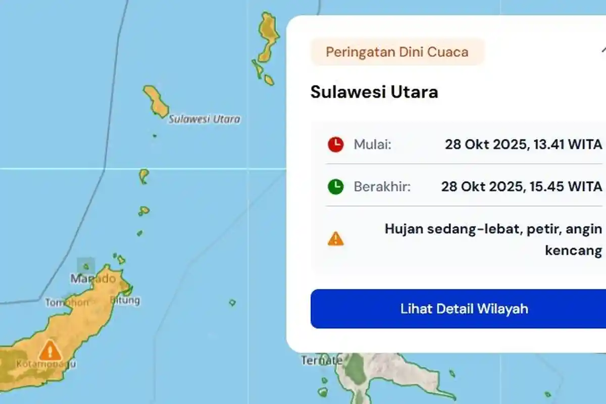 Peringatan Dini Cuaca di Sulut Selasa 28 Oktober 2025, Berikut Info BMKG