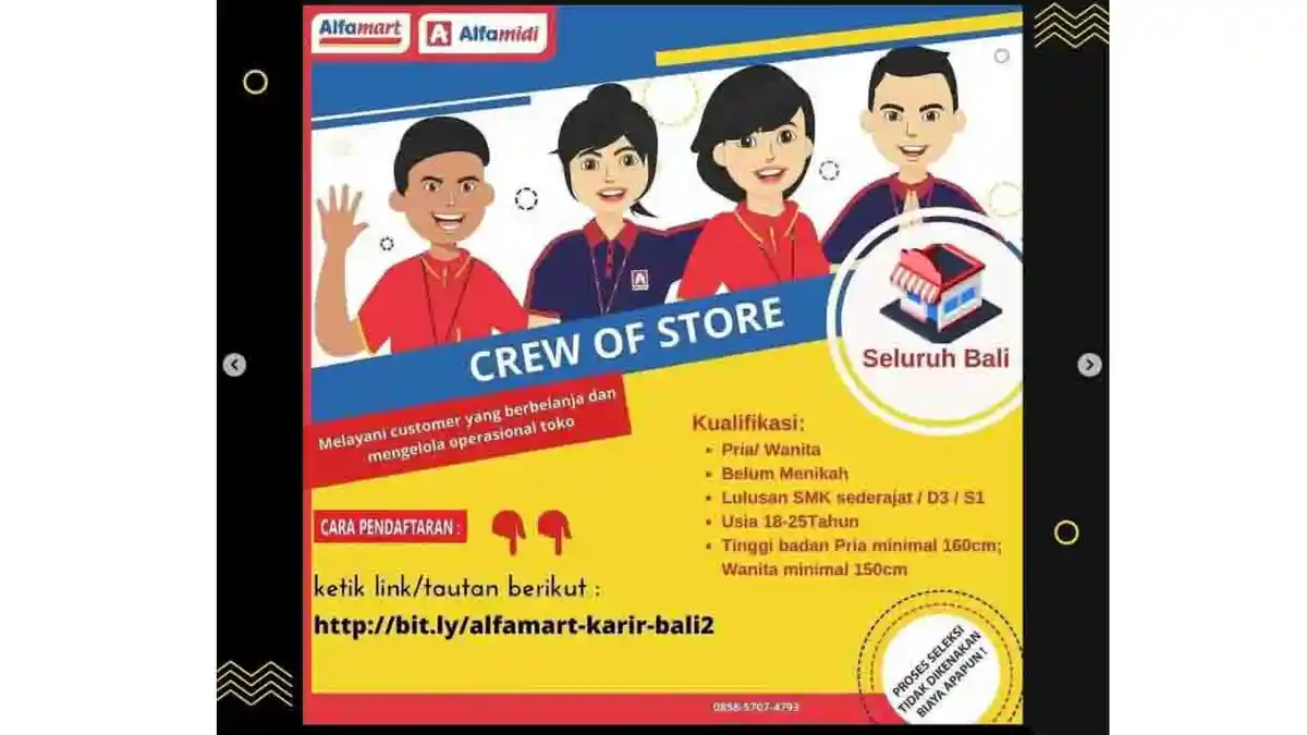 Lowongan Kerja Alfamart untuk Lulusan SMA/SMK, D-3 dan S1, Ada 2 Posisi Dibutuhkan