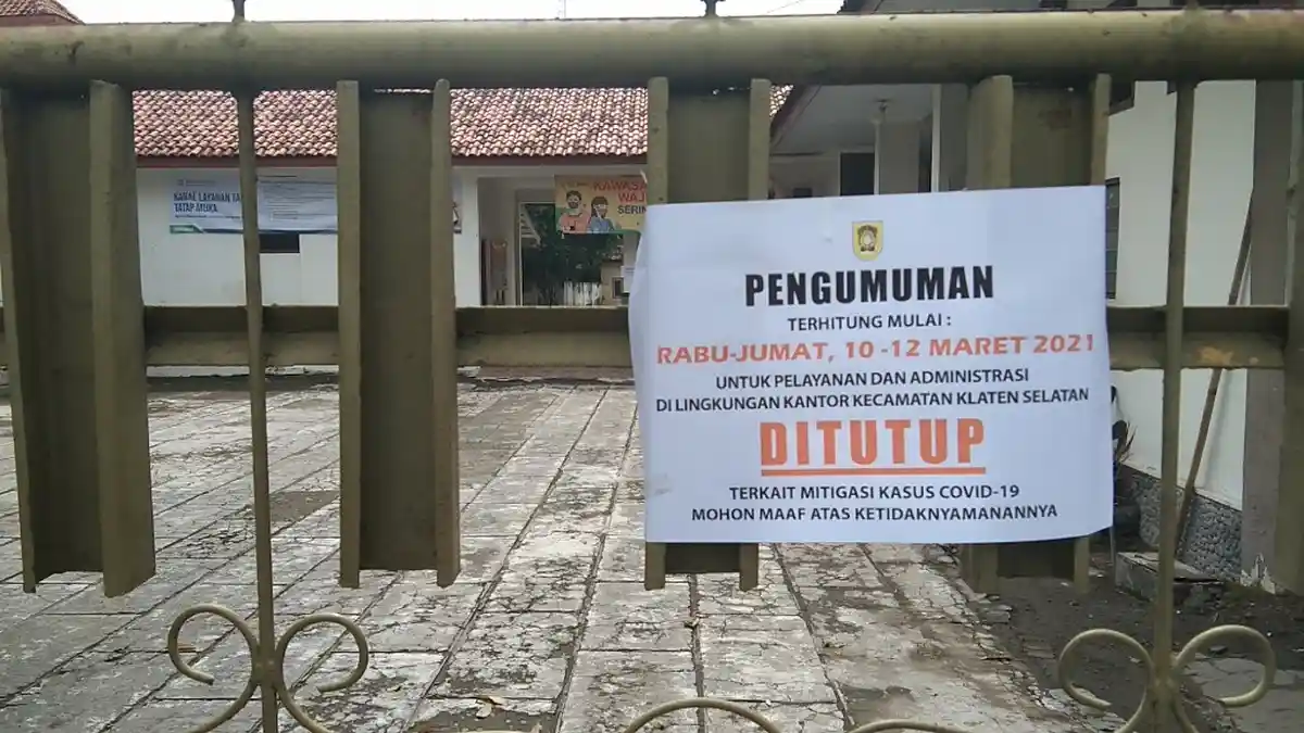ASN Terpapar Covid-19, Pelayanan Administrasi di Kantor Kecamatan Klaten Selatan Ditutup 3 Hari