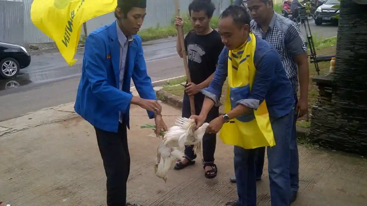 PMII Banten Sembelih Ayam di Depan Rumah Gubernur