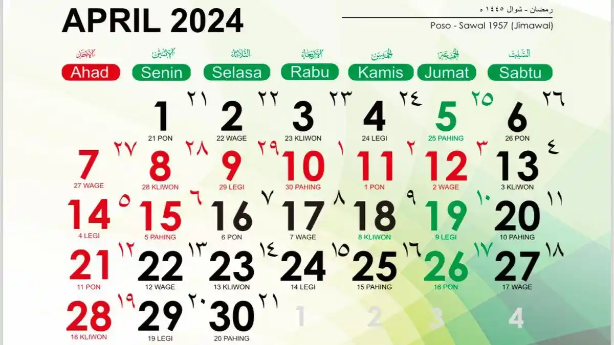 Hari Besar Nasional dan Internasional di Bulan April Kalender 2024, Ada 33 Perayaan dan Peringatan