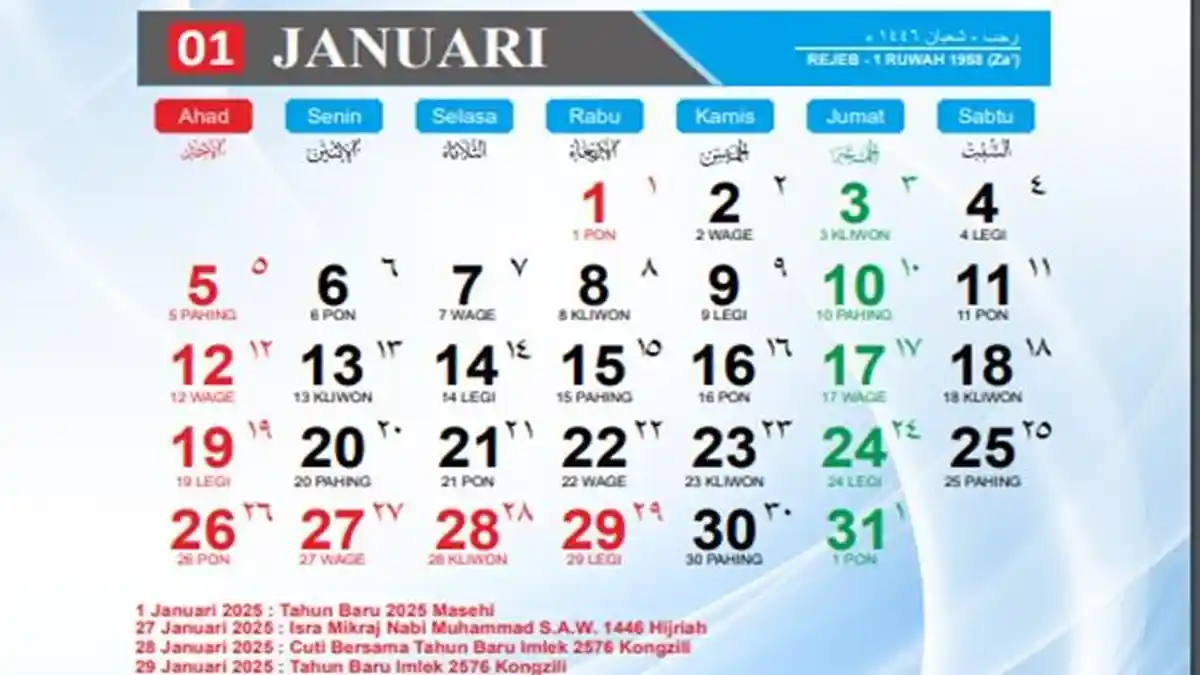 Link Download Kalender 2025 Gratis, Lengkap Dengan Jadwal Libur Sekolah Hingga Tanggal Merah