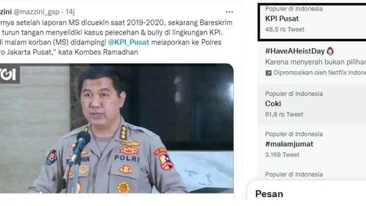 Buntut Pengakuan Karyawan Kontrak Jadi Korban Perundungan, KPI Pusat Trending Topic di Twitter