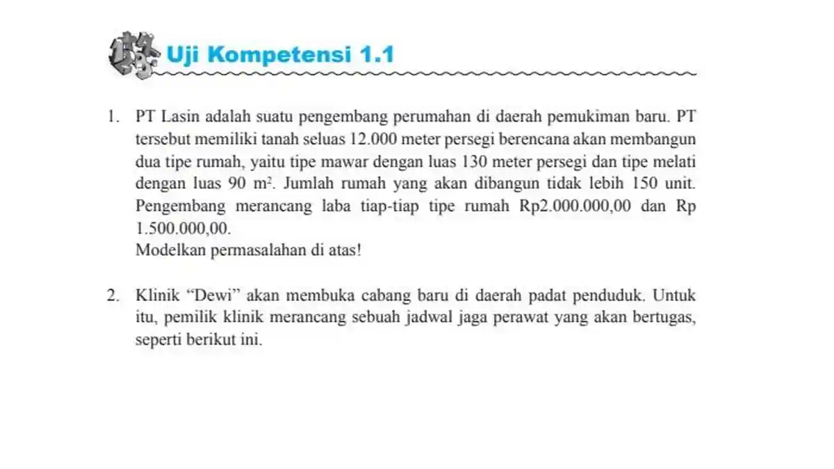Kunci Jawaban Matematika Kelas 11 Halaman 14, Uji Kompetensi 1.1: Program Linear