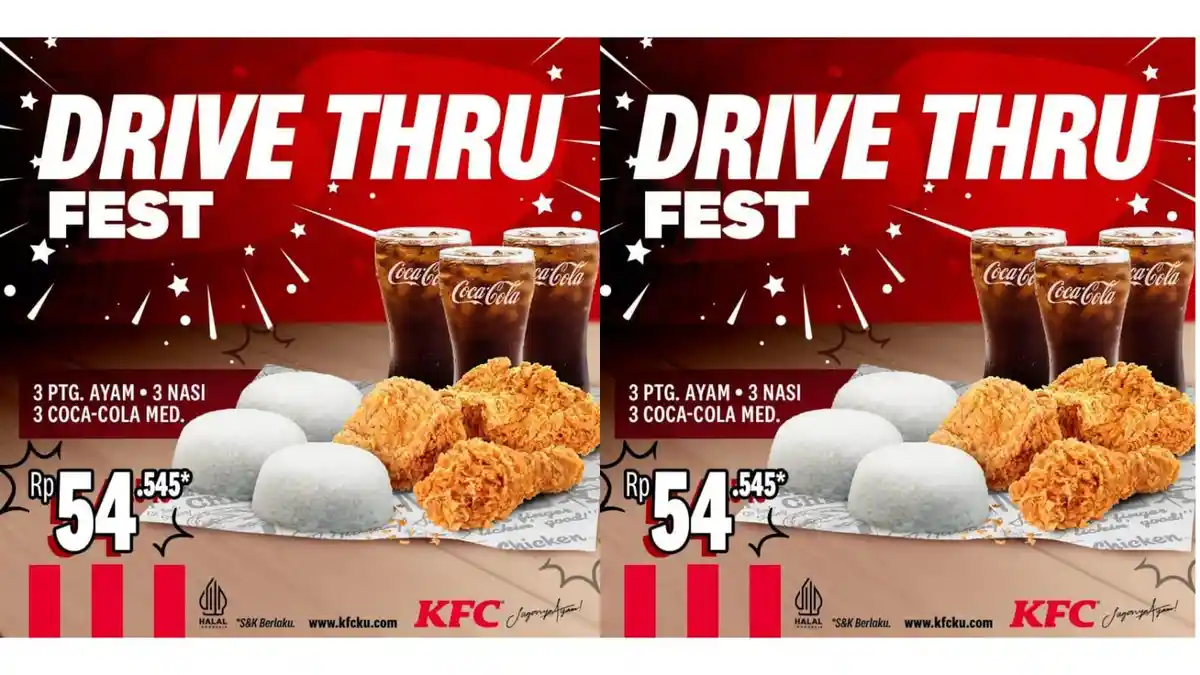 DISKON! Promo KFC September 2023, Drive Thru Fest, Nikmati Makan Hemat Bertiga Hanya Rp 54 Ribuan