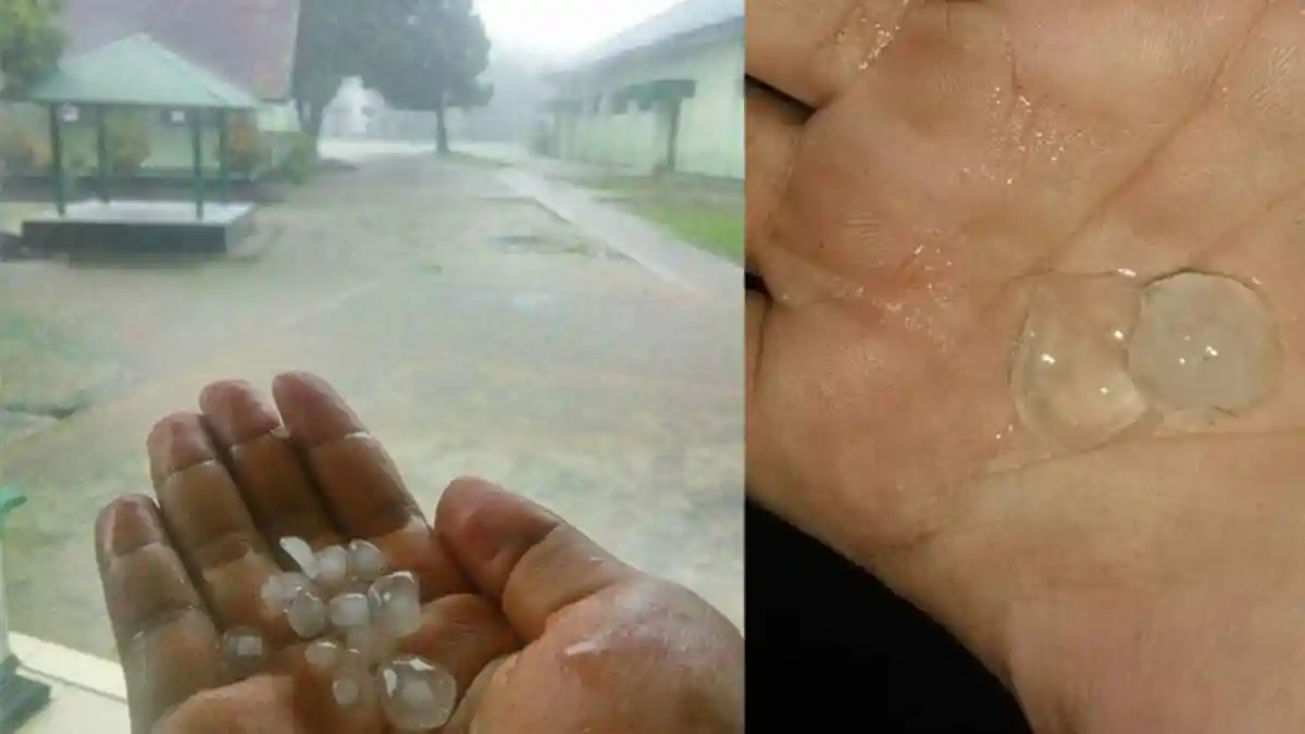 Viral, Fenomena Hujan Es Terjadi di Palembang, Warga Heboh Saat Seng Atap Rumah Rusak