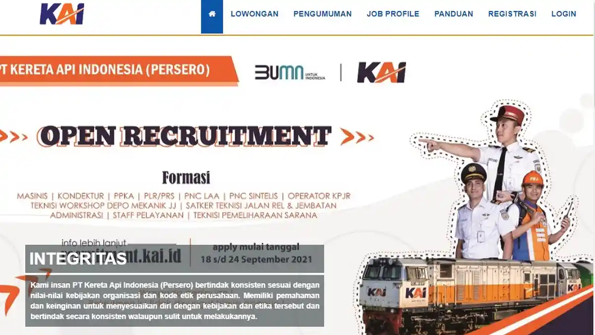 Dibuka Lowongan Kerja PT KAI Bagi Lulusan SMA hingga S1, Catat Syarat dan Cara Melamarnya