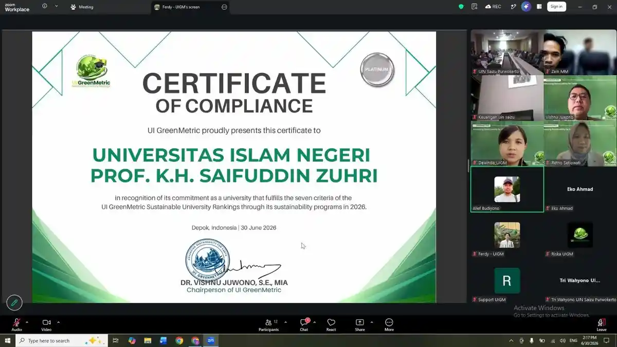 UIN Saizu Terima Certificate of Compliance UI GreenMetric, Perkuat Komitmen Kampus Berkelanjutan - Tribunjateng.com