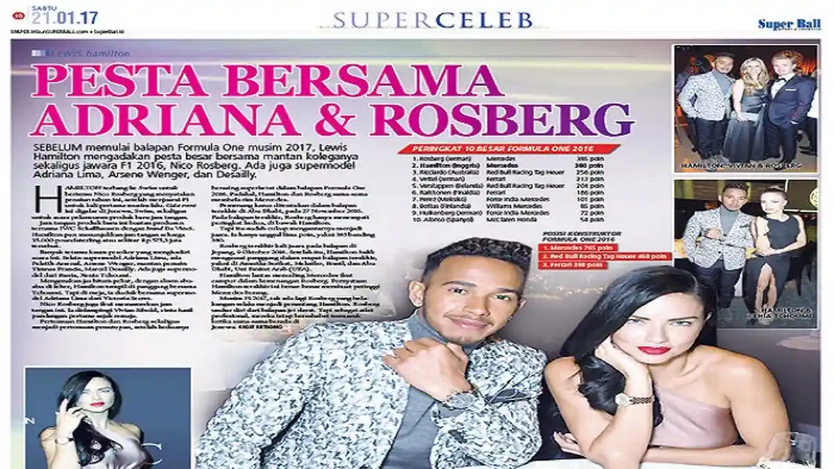 Lewis Hamilton Berpesta Bareng Model Adriana Lima & Nico Rosberg