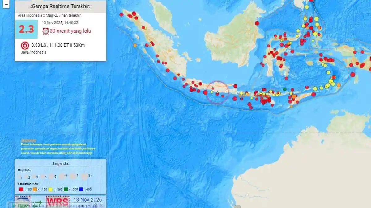 Baru Saja Terjadi Gempa Bumi di Jawa Kamis 13 November 2025, Cek Kedalaman
