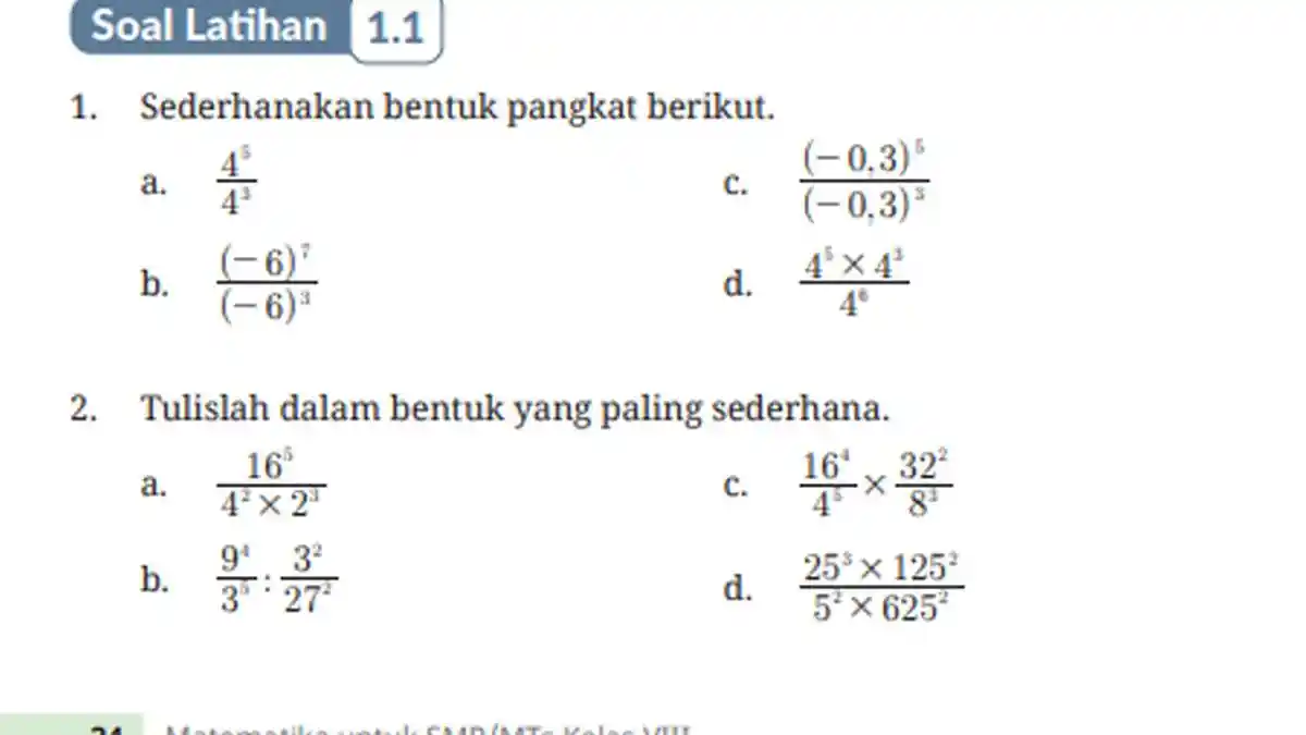 Jawaban Matematika Kelas 8 Halaman 24 Kurikulum Merdeka, Sederhanakan Bentuk Pangkat