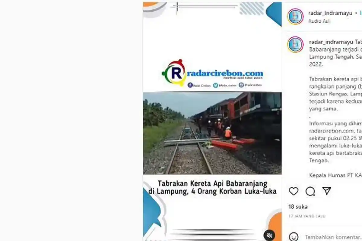Video Viral Instagram, Dua Kereta Api Batubara Babarajang Adu Banteng Sebabkan Empat Orang Luka Luka