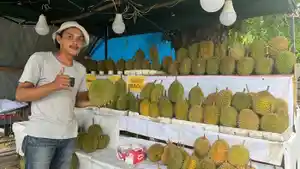 20241213-Pedagang-durian-di-Jenderal-Sudirman-Pangkalpinang-saat-menujuukan-durian.jpg