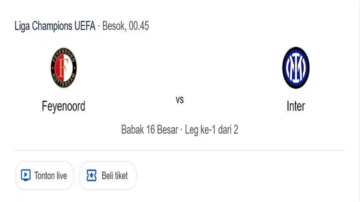 Prediksi Skor dan Susunan Pemain Feyenoord VS Inter Milan, Adu Tajam Paixao dan Thuram