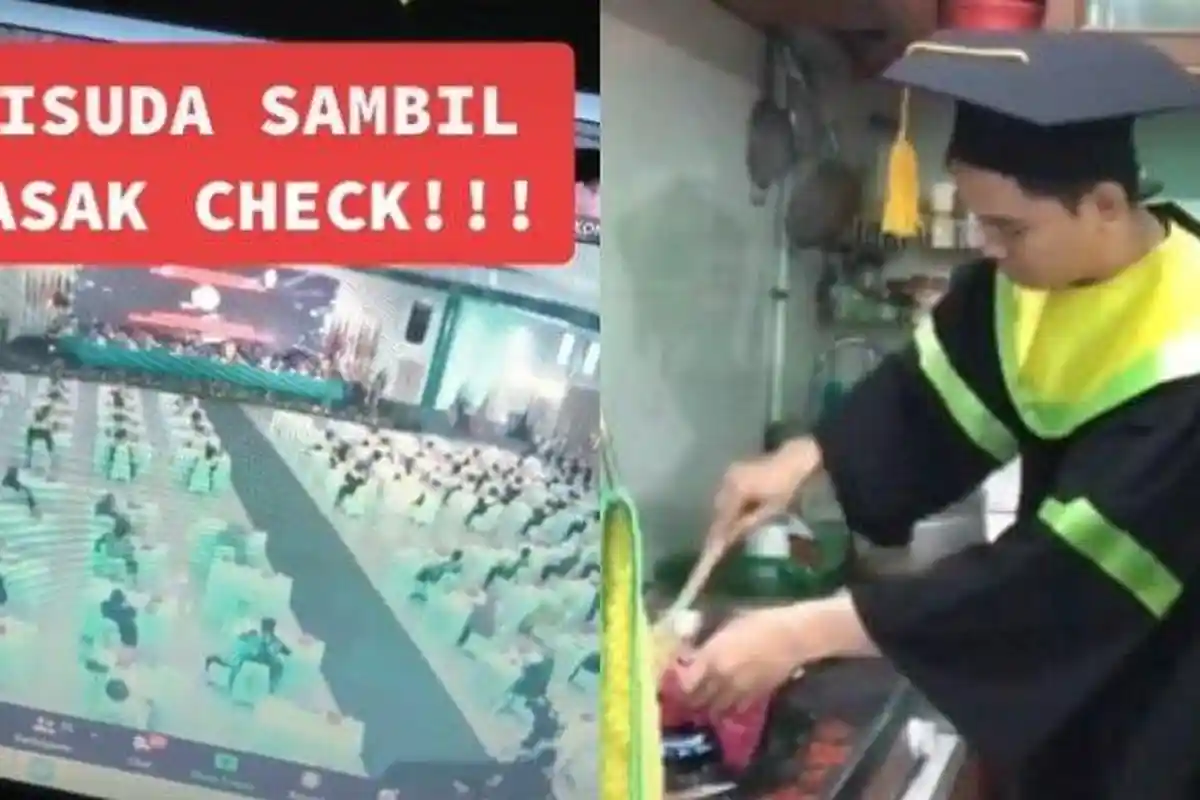 VIRAL Mahasiswa Ikut Wisuda Online Sambil Masak Nasi Goreng: Saya Lapar Belum Sarapan