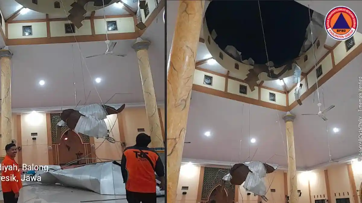 Kubah Masjid di Benjeng Gresik Ambruk usai Diterjang Angin Kencang