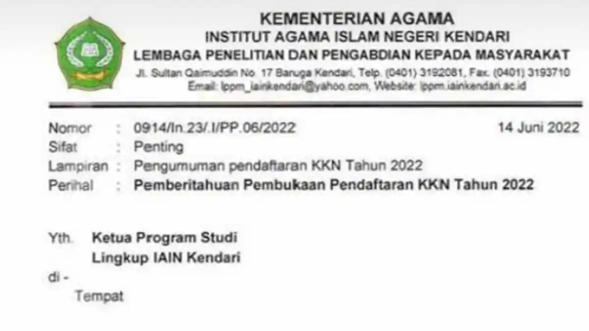 LINK DAFTAR, Syarat dan Ketentuan KKN 2022 IAIN Kendari Sulawesi Tenggara