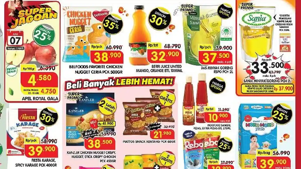 KATALOG Promo Superindo 8-10 Juli 2025: Pampers Merries Diskon Gede, Minyak Goreng 2L Rp33.500