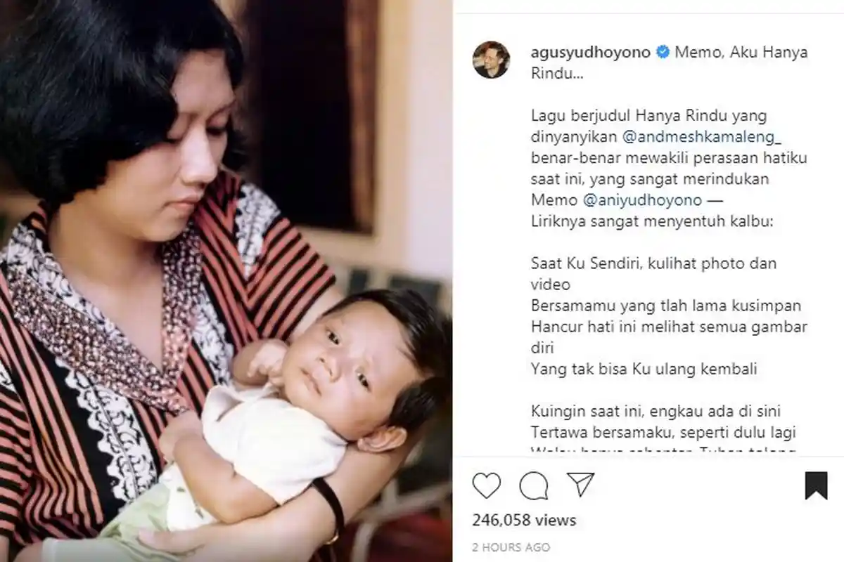 Peringati Hari Ibu, AHY Unggah Video Kenangan bersama Mendiang Ani Yudhoyono: Memo, Aku Hanya Rindu