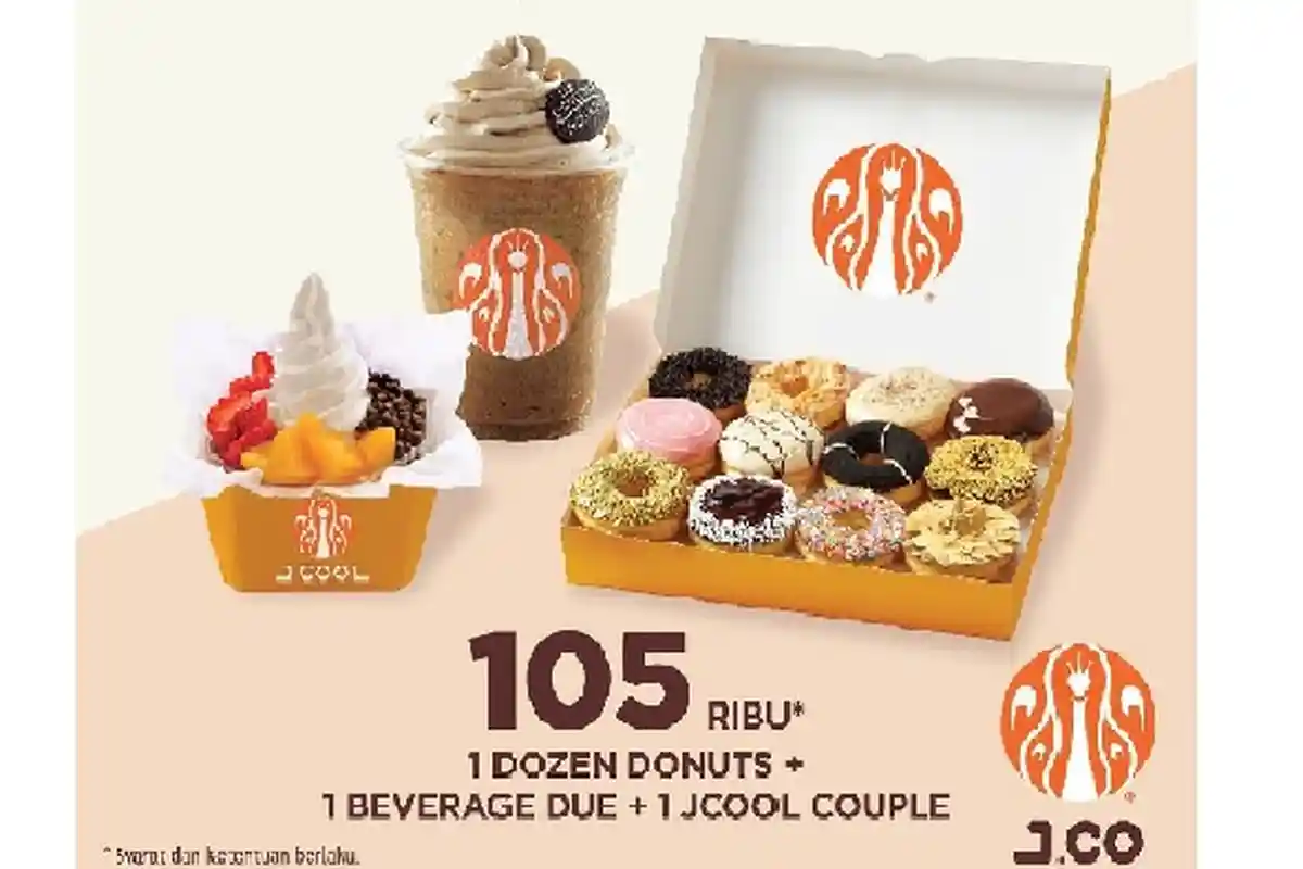 Promo JCO Besok Kamis 8 April 2021, 1 Dozen Donat + 1 Beverage Due + 1 JCOOL Couple Cuma Rp 105 Ribu