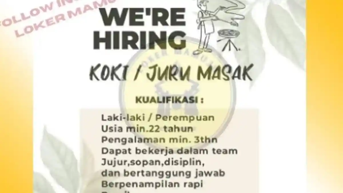 Lowongan Kerja Terbaru, NF Coffee and Eatery Butuh Juru Masak