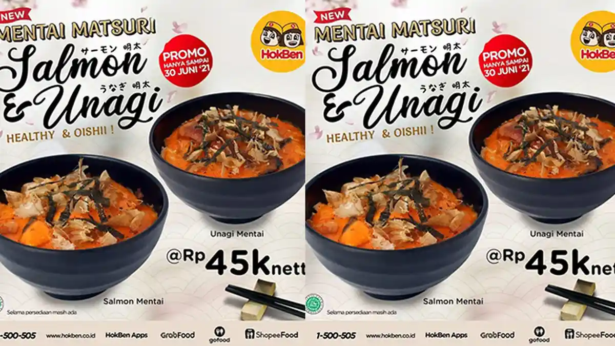 BARU! Promo HokBen hingga 30 Juni 2021, Salmon Mentai, Unagi Mentai Hanya Rp45.000