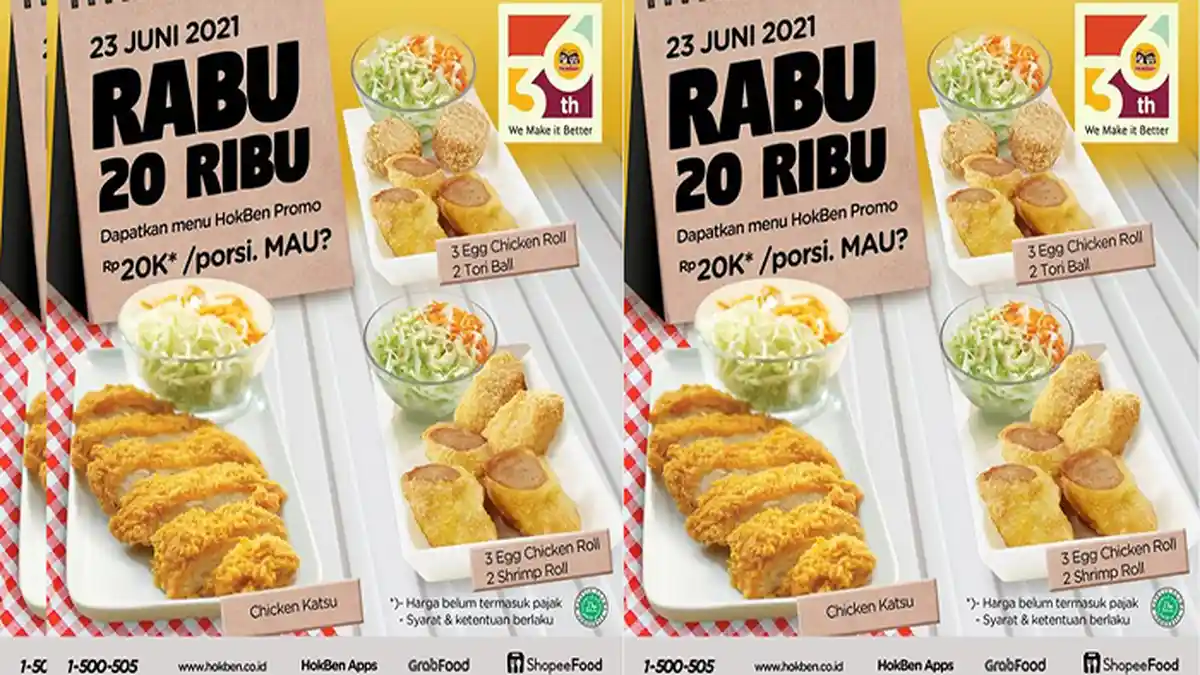 PROMO HokBen Hari Ini Terbaru 23 Juni 2021, Menu Rabu Dua Puluh Ribu, Serba 20 Ribuan