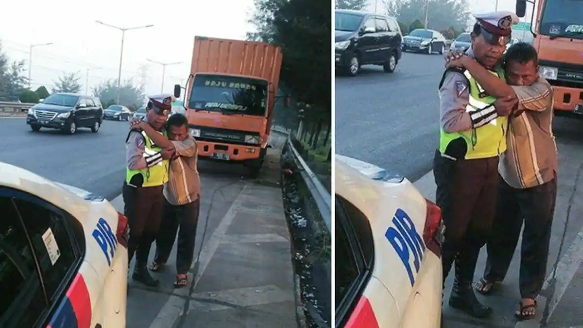 Polisi Dekati Truk yang Berhenti di Area Dilarang Parkir, Begitu Lihat Sopirnya, Ini yang Dilakukan