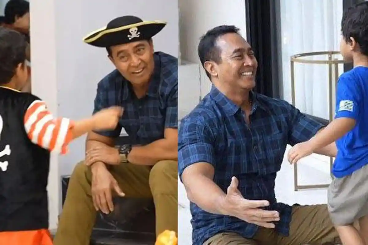 Seru Main Bareng Cucu di Surabaya, Eks Panglima TNI Jenderal Andika Perkasa Pakai Topi Bajak Laut